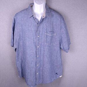 Tommy Bahama Men’s Short Sleeve Button-Up Shirt Blue Linen Size XL Casual